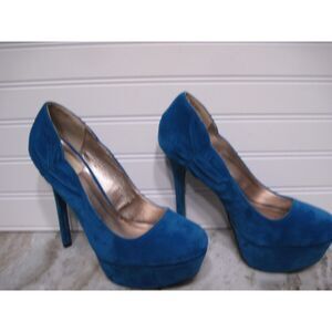 Qupid Womens Teal Faux Suede Stiletto Heels Size 8